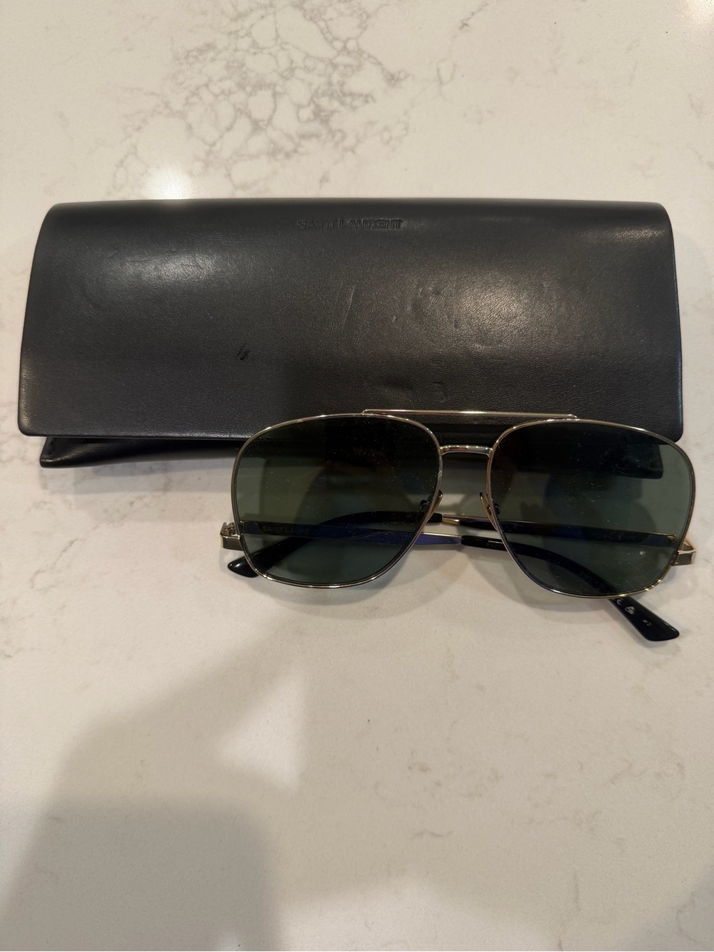 Saint Laurent Aviator Sunglasses with Black Case - Gold Frame, Green Lenses - Picture 8 of 8